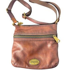 Fossil Crossbody Shoulder Bag Leather Brown Small Purse